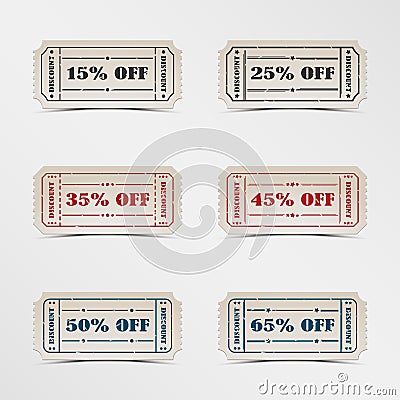 Collection discount vintage ticket Vector Illustration