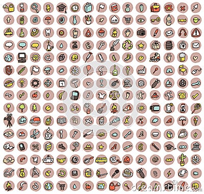 Collection of 225 doodled icons for every ocasion Vector Illustration