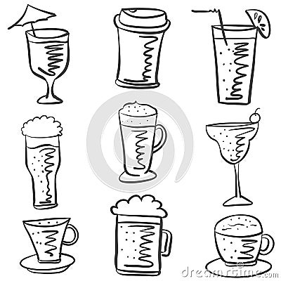 Collection drink hand draw doodle style Vector Illustration