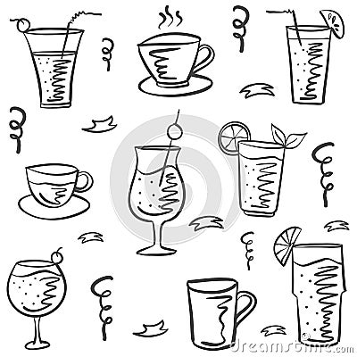 Collection drink theme doodle style Vector Illustration