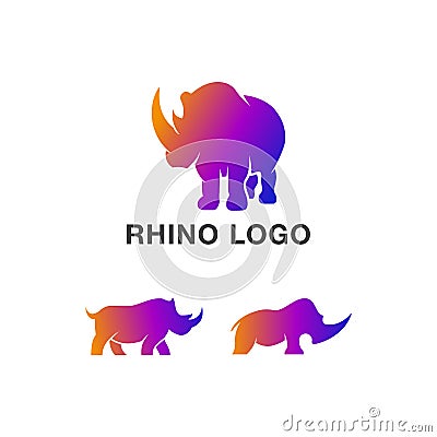 Amazing Modern Set Strong Rhino Colorful Concept Design Vector Illustration