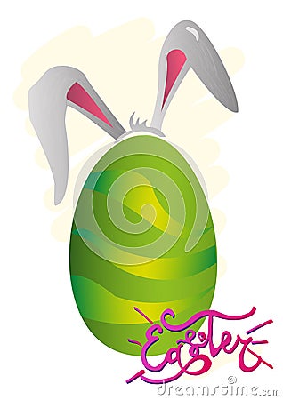 Collection of Easter bunny and egg and lettering Vector Illustration