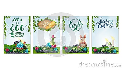 Collection Easter postcards with spring landscape Stock Photo