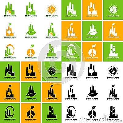 Collection of ecological logos on the topic of waste processing and clean production Vector Illustration