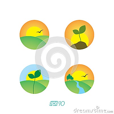 Collection of ecology and nature logos. Cartoon Illustration
