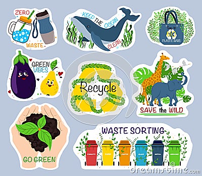 Collection of ecology stickers Vector Illustration