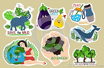 Collection of ecology stickers Vector Illustration