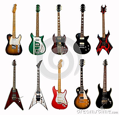 Collection of electric guitars Stock Photo