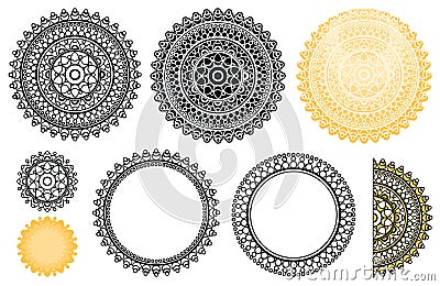 Collection elements from indian mandala. Vector mandala in black and orange colors. Zen mandala for your design Vector Illustration