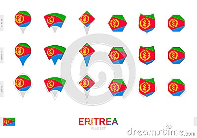 Collection of the Eritrea flag in different shapes and with three different effects Vector Illustration