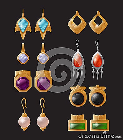 Collection of Expensive Earrings Isolated Vector Vector Illustration