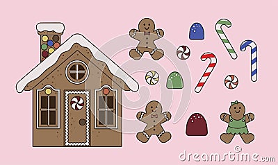 Collection of fabulous sweet Christmas houses Vector Illustration