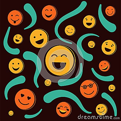 Collection of Face emoticons,Smile icons vector. colorful flat emoji with Retro vintage color palette. Vector Illustration