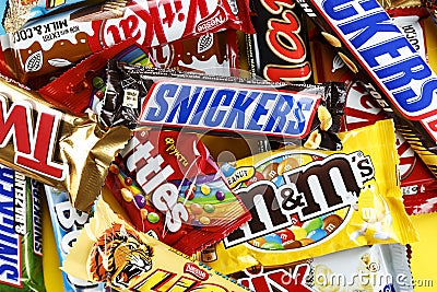 A collection of famous chocolate bars Editorial Stock Photo