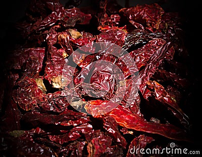 Collection of famous spicy kashmiri dry red chillies. Stock Photo