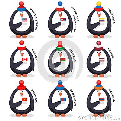 Collection fans penguins fans patriots of the country Vector Illustration
