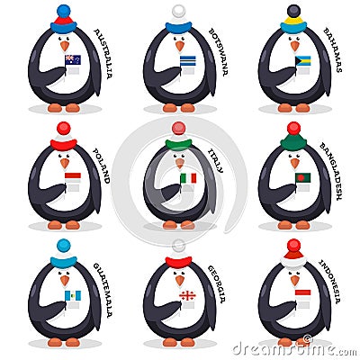 Collection fans penguins fans patriots of the country Vector Illustration