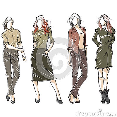 collection of fashion models in various outfit. Vector illustration decorative design Vector Illustration