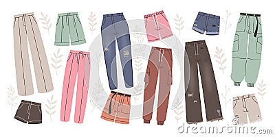 Collection of fashionable women pants set design Vector Illustration