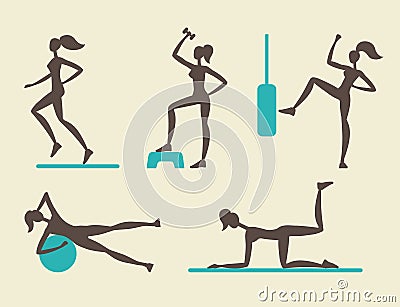 Collection of female fitness silhouettes Vector Illustration