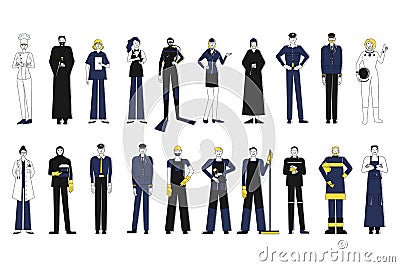 Collection of female and male workers of different professions. Bundle of people of various occupations in suites Vector Illustration