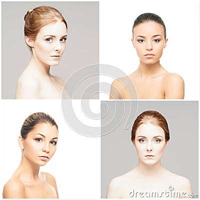 Collection of female spa portraits. Faces of different women. Face lifting, skincare, make-up concept. Stock Photo