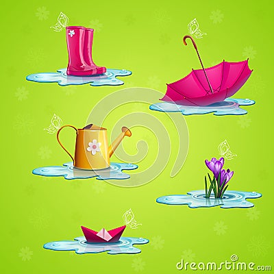 Collection of a few spring objects Vector Illustration