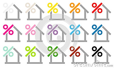 Fifteen House Icons Percent Colors And Gray Vector Illustration