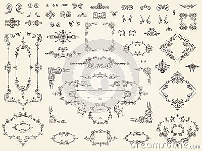 Collection of filigree ornament elements Vector Illustration