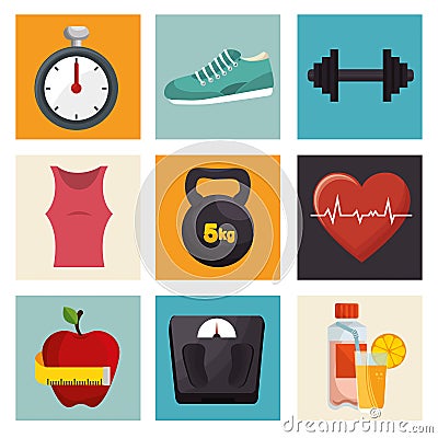 Collection fitness sport equipment icons Vector Illustration