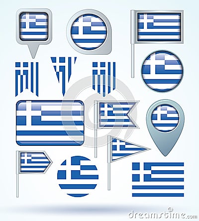 Collection Flag of Greece, vector illustration. Vector Illustration