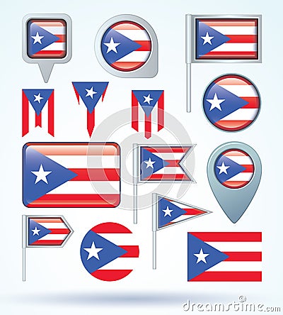 Collection Flag of Puerto rico, vector illustration. Vector Illustration