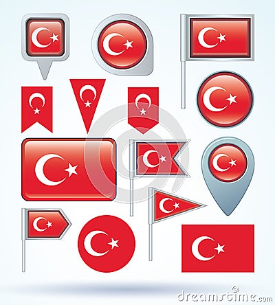 Collection Flag of Turkey, vector illustration. Vector Illustration