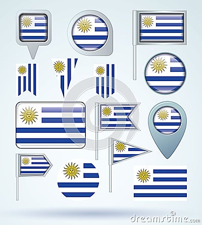 Collection Flag of Uruguay, vector illustration. Vector Illustration