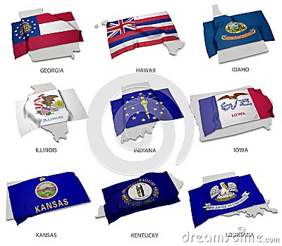 A collection of the flags covering the corresponding shapes from some United States Stock Photo