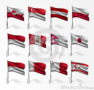 Collection of flags of world on flagpole Stock Photo