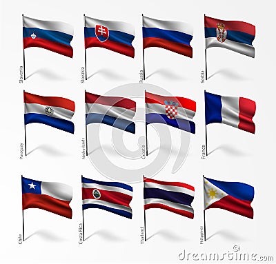 Collection of flags of world on flagpole Stock Photo