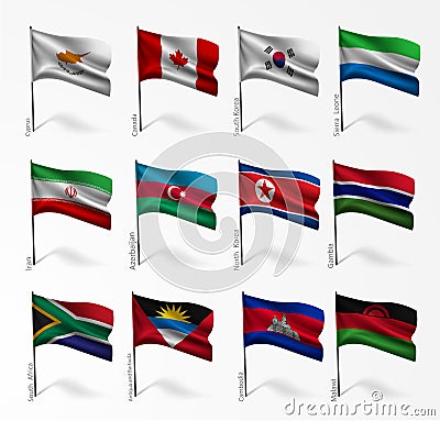 Collection of flags of world on flagpole Stock Photo