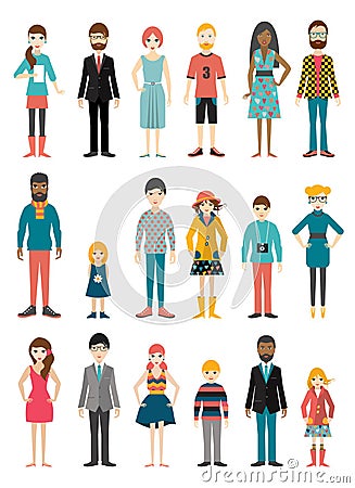 Collection of flat people figures. Various age period. Vector Illustration