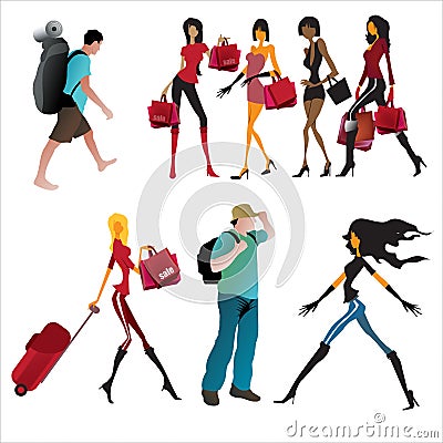 Collection of flat vector illustrations of female and male lifestyles Vector Illustration