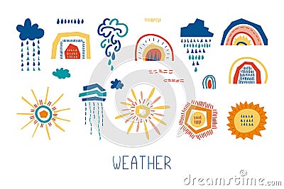 Collection of flat weather elements Vector Illustration