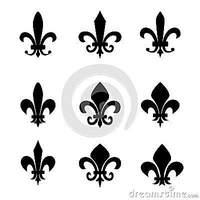 Collection of fleur de lis symbols - black silhouettes Vector Illustration