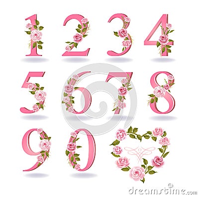 Collection of floral decorated numbers Vector Illustration