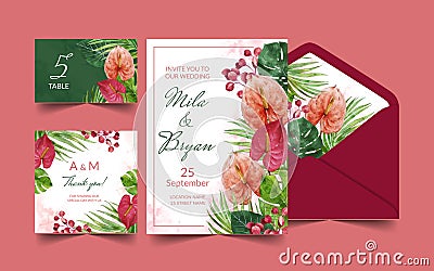 collection floral wedding stationery vector design illustration Vector Illustration