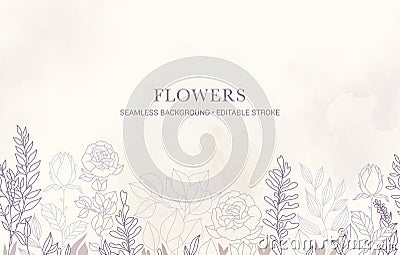 Collection of flower background set with jasmine, rose, magnolia. Cartoon Illustration