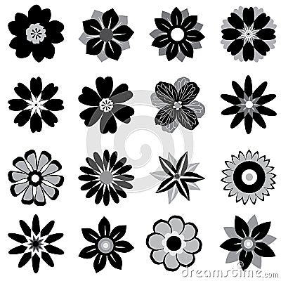 Graphical flowers in black and white Vector Illustration