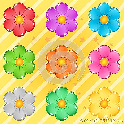 Collection flowers puzzle cute cartoon glossy in different colors. Vector Illustration