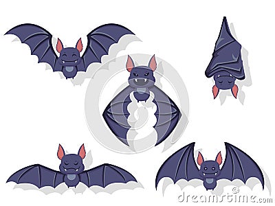 Collection of flying bats. Concept cartoon bat in different poses. Halloween elements set. Vector clipart illustration isolated on Vector Illustration