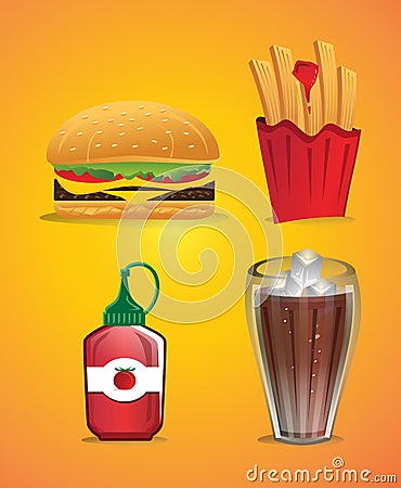 Collection of food and drink illustrations Vector Illustration