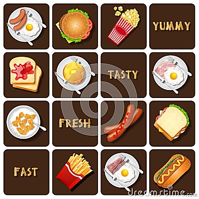 Collection of food and snack Vector Illustration